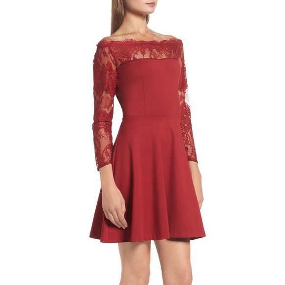 BB Dakota Dennett red lace off the shoulder dress - Picture 10 of 10